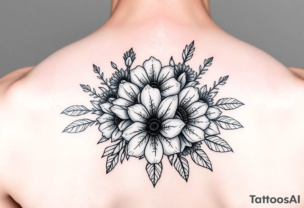Bouquet of multiple flowers tattoo idea
