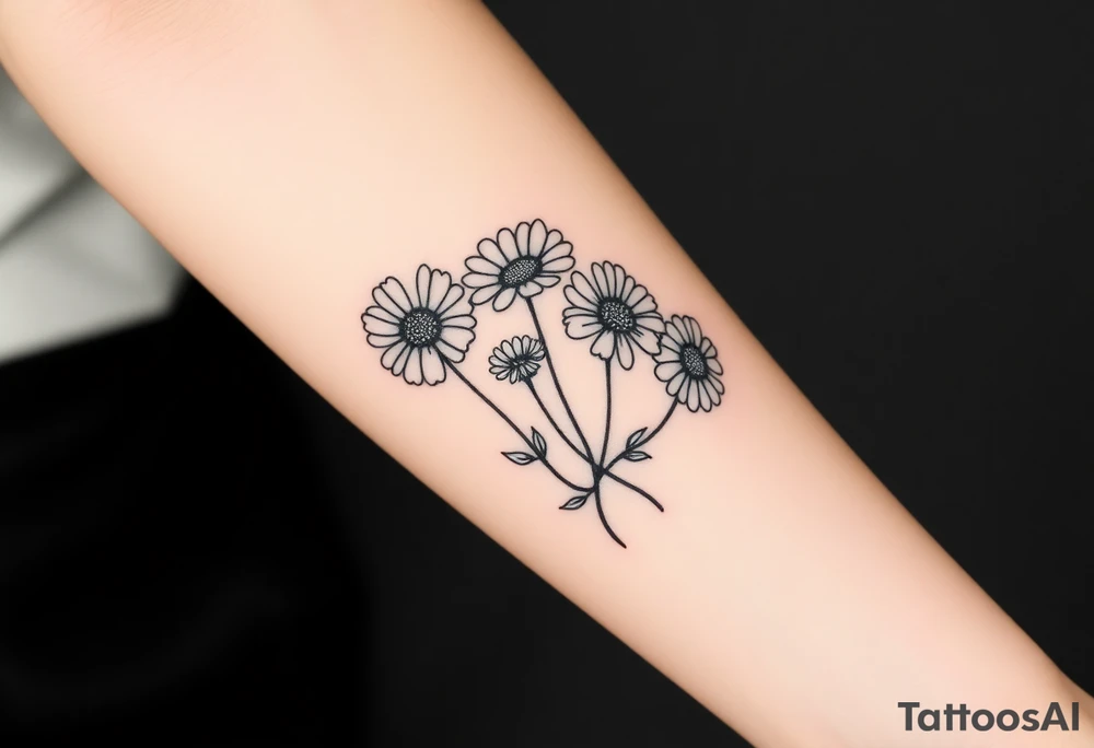 Small flower bouquet 1 daisy, 2 cosmo, 1 poppy, 1 chrysanthemum, tattoo idea