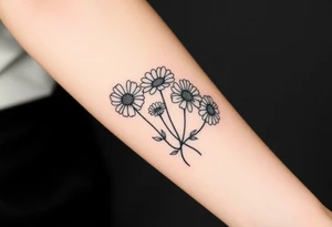 Small flower bouquet 1 daisy, 2 cosmo, 1 poppy, 1 chrysanthemum, tattoo idea
