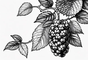 a single long raspberry branch with lots of leaves that is hanging upside down tattoo idea