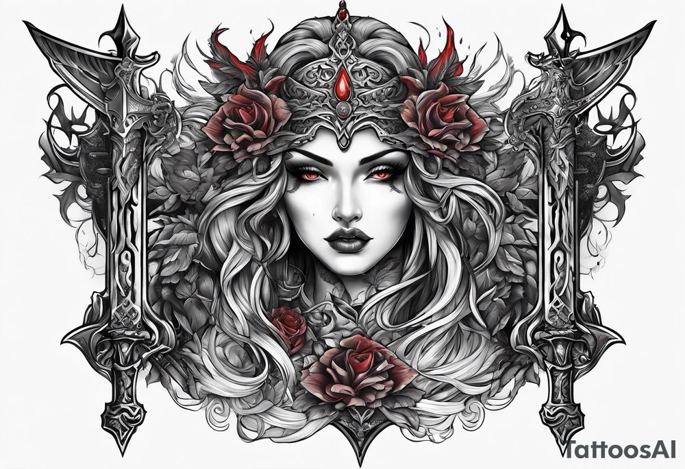 the goddess nemesis sword scary blood hell tattoo idea