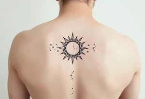 celestial sun and moon embrace with constellation patterns tattoo idea