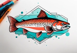 "A small tattoo featuring a lovestruck trout as the main theme, drawn without lines, using only color combinations." tattoo idea