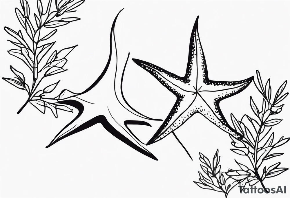 Two different star fish on top of olive branch tattoo idea Two different star fish on top of olive branch tattoo idea