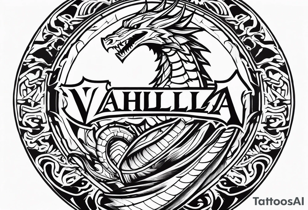 Valhalla sword shield dragon axe valkyrie tattoo idea
