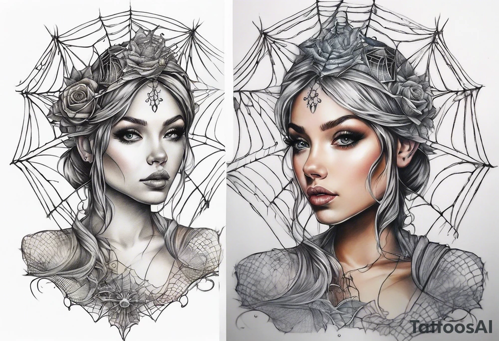 Fairy with bottom half wrapped up by spider web tattoo idea