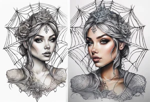 Fairy with bottom half wrapped up by spider web tattoo idea