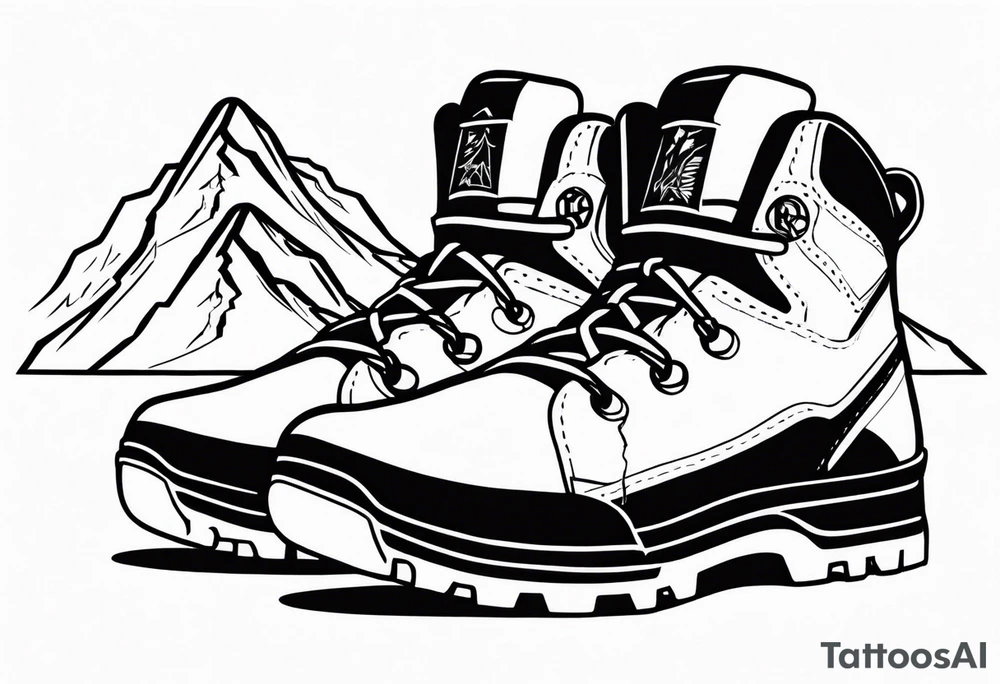 Hiking boots with mountains tattoo idea