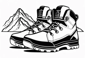 Hiking boots with mountains tattoo idea