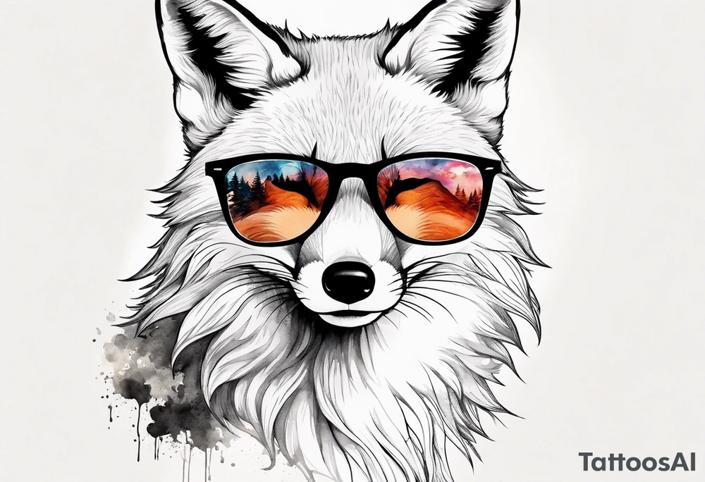 Watercolor fox wearing sunglasses in Colorado tattoo idea