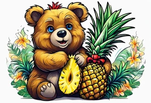 bear hugging pineapple tattoo idea