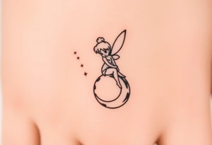 Tinkerbell sitting on a crest moon thrown pixie dust tattoo idea