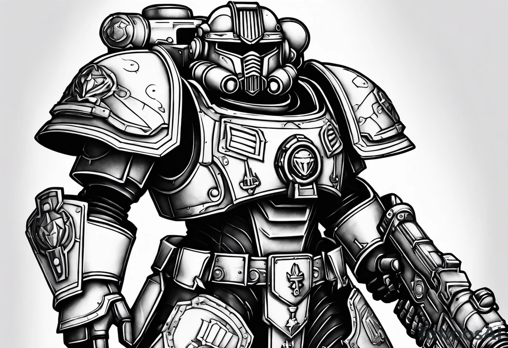 Warhammer 40000 ultramarine power armor with chain sword and bolt pistol tattoo idea