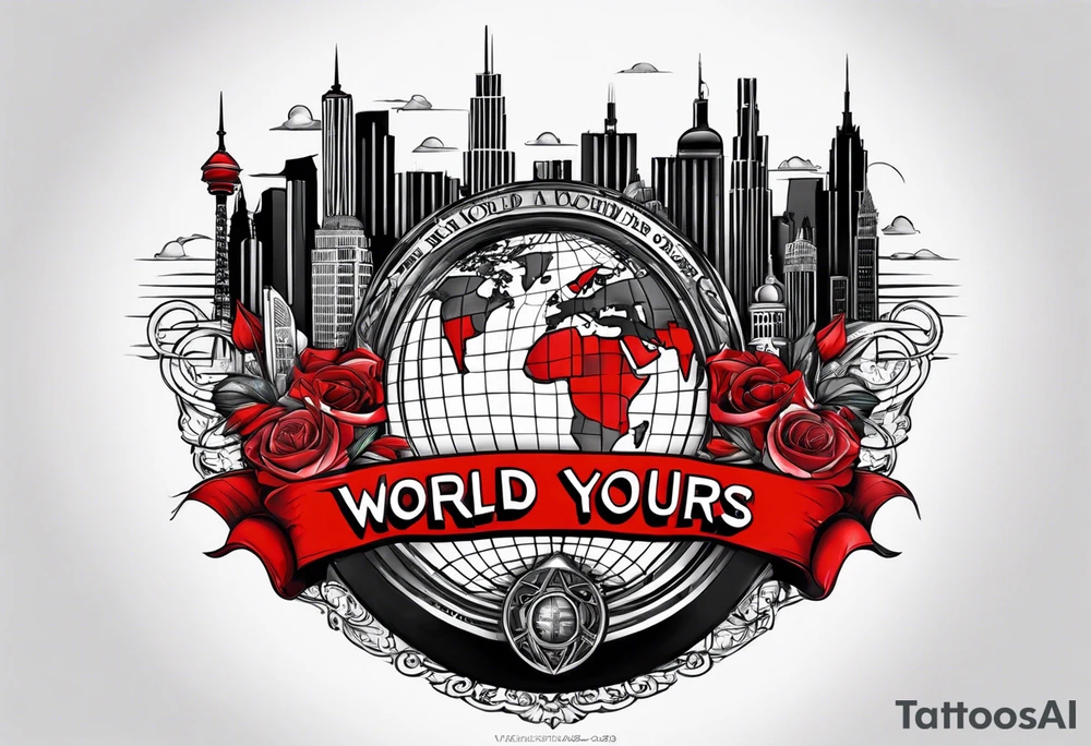 The world is yours from scarface movie with red letters 3d tattoo idea