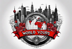 The world is yours from scarface movie with red letters 3d tattoo idea