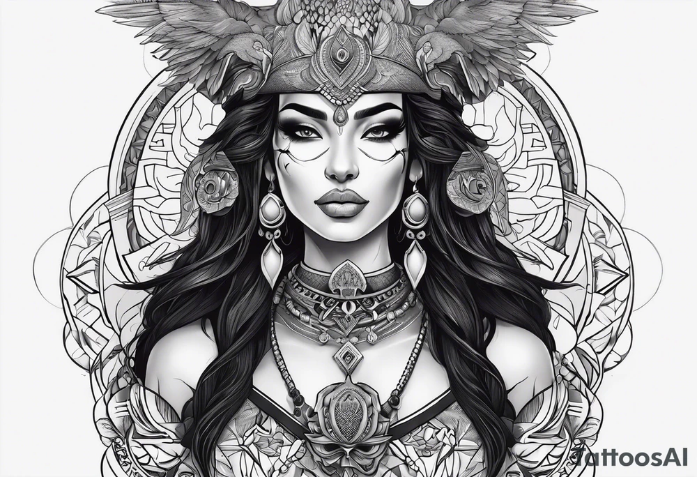kali ma, alien goddess, valkrye, pirate, divine feminine, zenza resonance, pachamama, lotus azul, blank panther, eagle, skull, 5D, nueva gaya, dna 12 tattoo idea