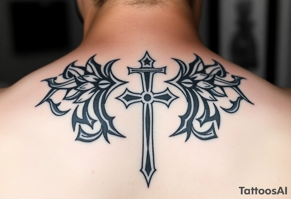 samoan tribal with cross and a clef tattoo idea