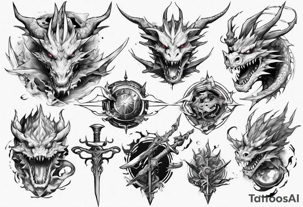 anime dragons weapons video games tattoo idea