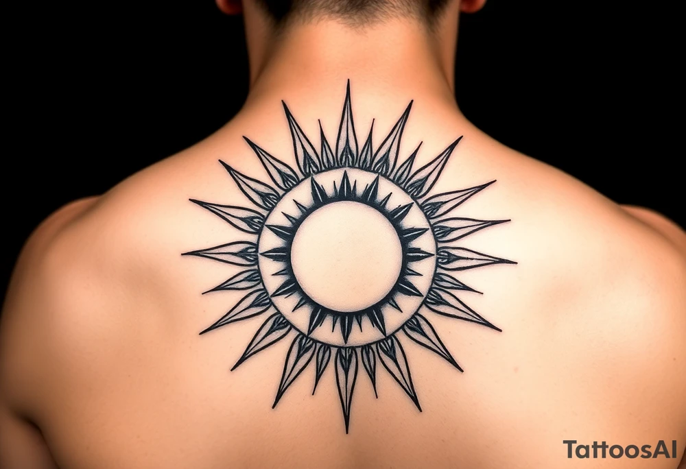 Sun with rays on back of the head tattoo idea