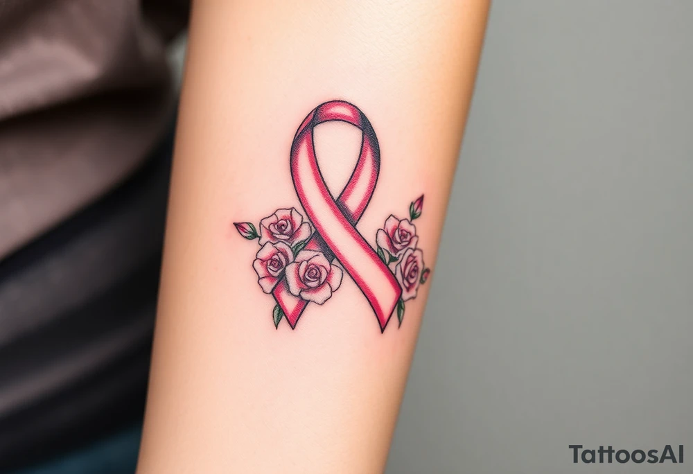 Pretty Cancer ribbon that says "fuck cancer"with light pink roses tattoo idea