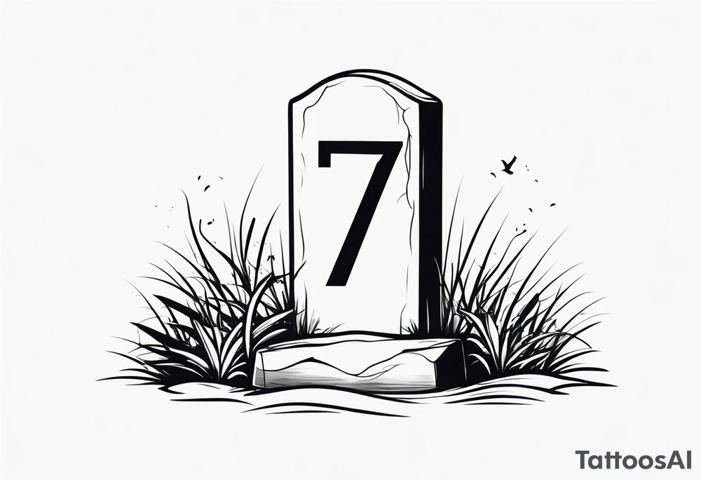 Gravestone with the number 9728 crossed out tattoo idea