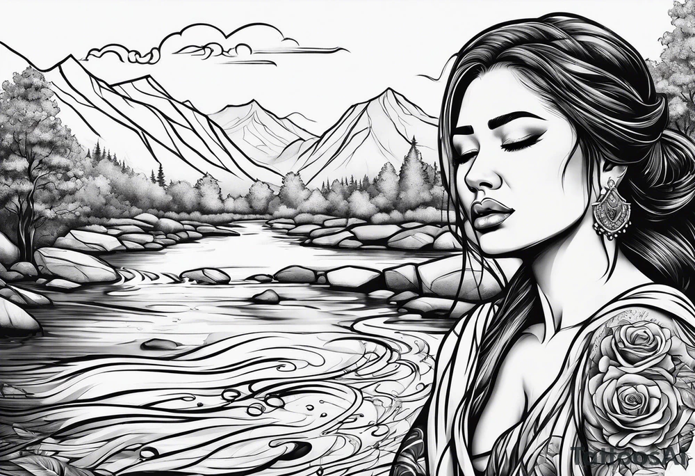 Woman crying at a river tattoo idea