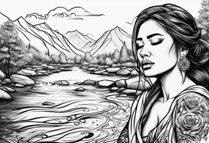 Woman crying at a river tattoo idea