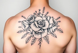 vintage bouquet of wild roses and meadow flowers with morning dew tattoo idea