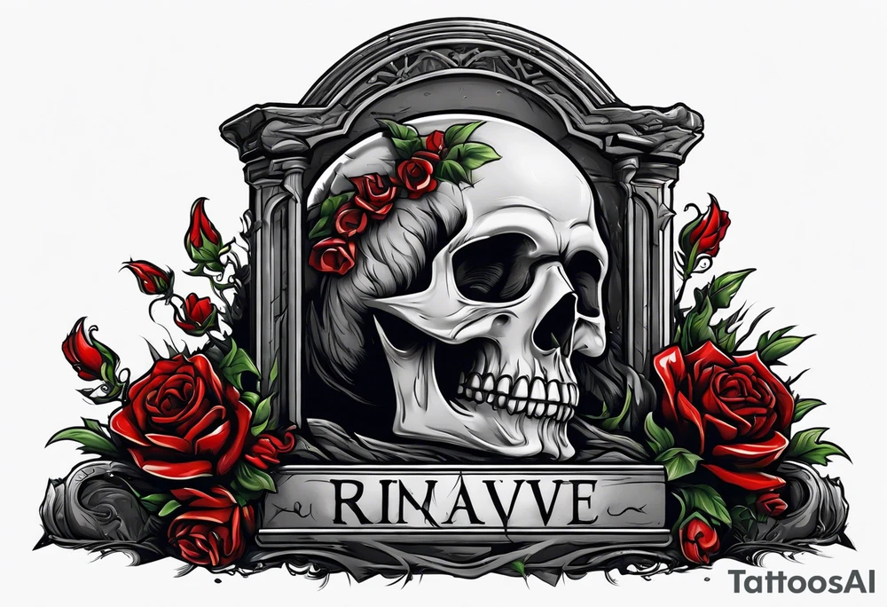 Man crawling out of grave. 
MIW Reincarnate written on gravestone tattoo idea