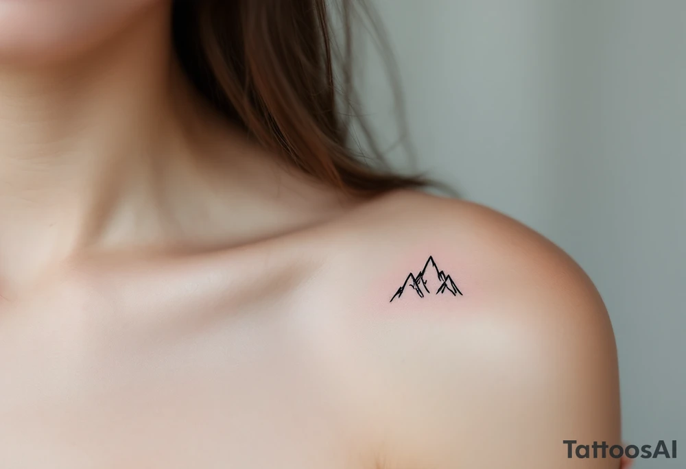 A pair of minimalist black and blue mountain peaks, one tattooed on the one´s forearm and the matching smaller version on the cother tattoo idea