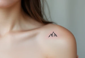 A pair of minimalist black and blue mountain peaks, one tattooed on the one´s forearm and the matching smaller version on the cother tattoo idea