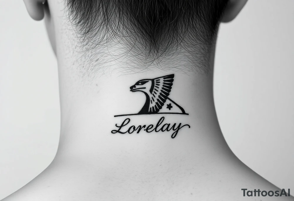 Crea un diseño significativo sobre la cultura egipcia y que tenga el nombre escrito por de bajo del diseño el nombre de mi hermana Lorelay para la parte baja del bíceps tattoo idea