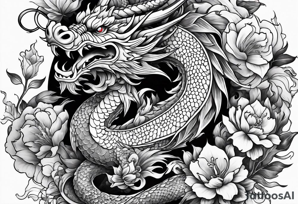 dragon flowers tattoo idea