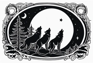 6 wolfs howling at moon tattoo idea