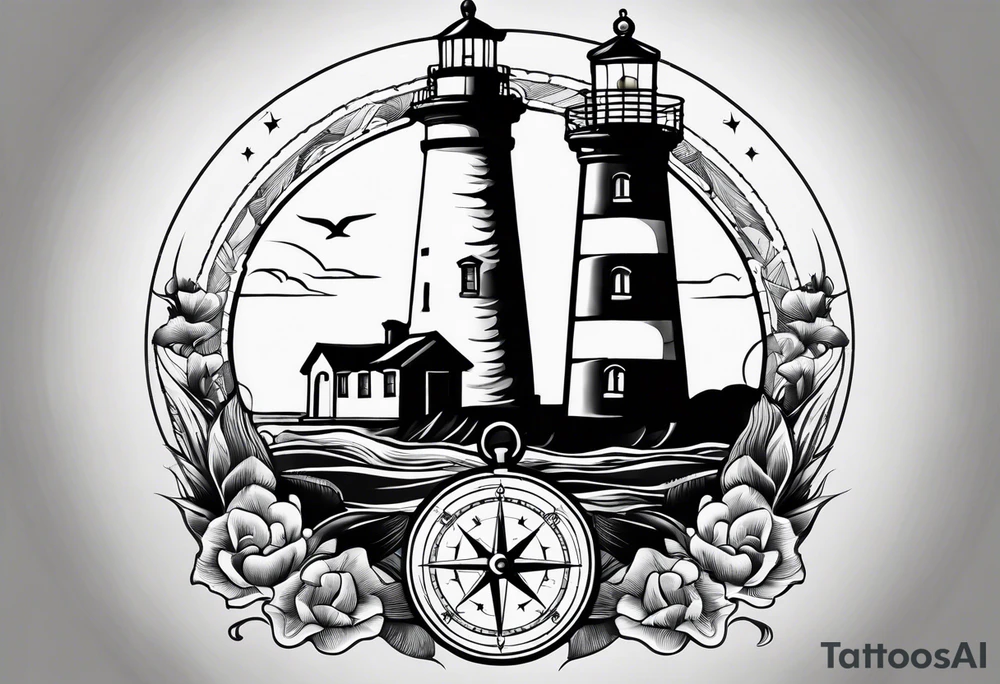 old school lighthouse and a compass to wrap around forearm tattoo idea old school lighthouse and a compass to wrap around forearm tattoo idea
