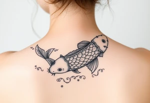 traditional koi fish swimming upstream through turbulent waves tattoo idea