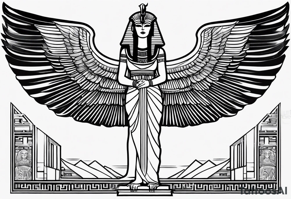 black and white Egyptian goddess Isis tattoo idea