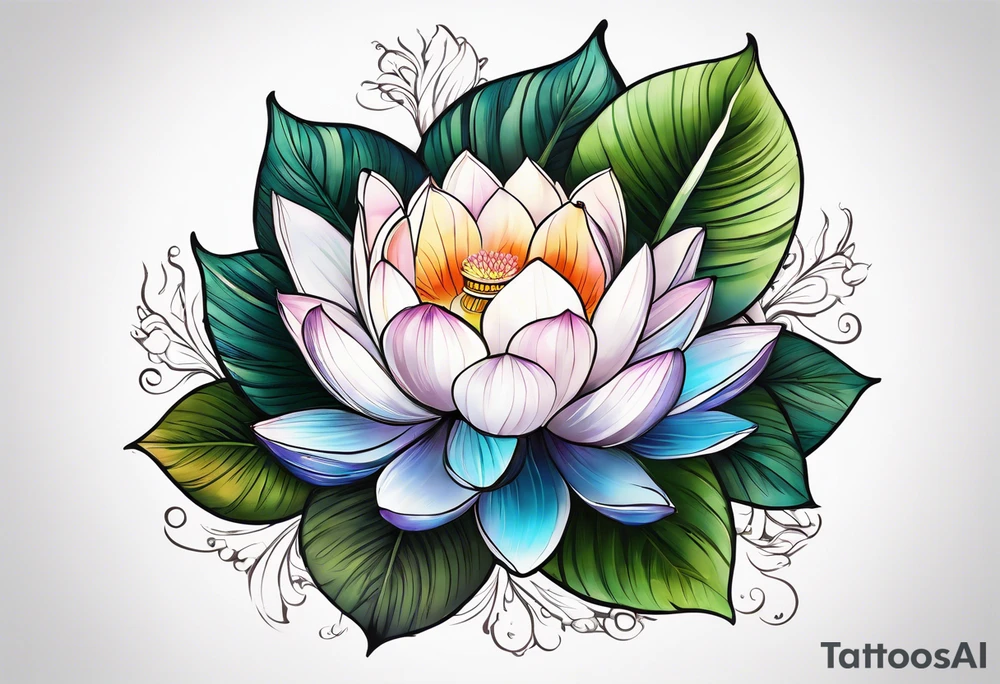 , earthy, lotus flower, palms, children’s names tattoo idea