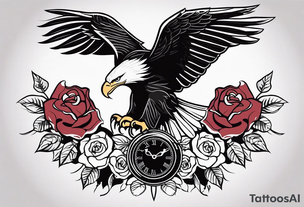 eagle, rose, clock , love tattoo idea