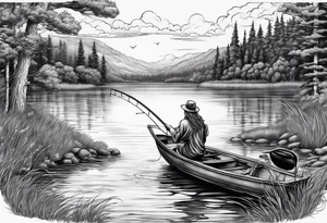 angel with halo fishing in on a lake bank tattoo idea