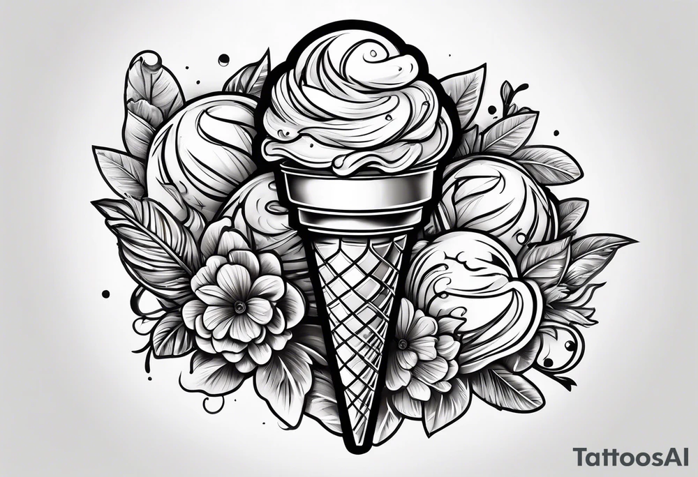 one scoop ice cream cone tattoo idea