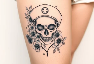 Nurse skull face with flower’s and honey combs background tattoo idea