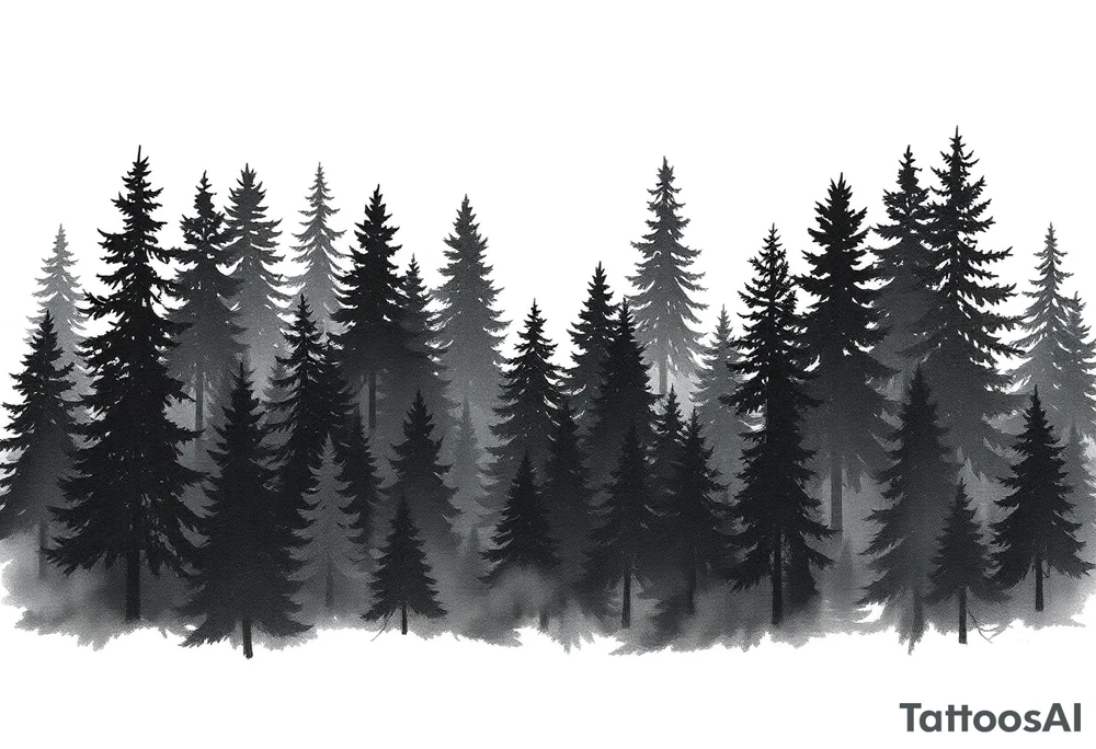 Coniferouse forest silhouette with black and gray trees tattoo idea Coniferouse forest silhouette with black and gray trees tattoo idea