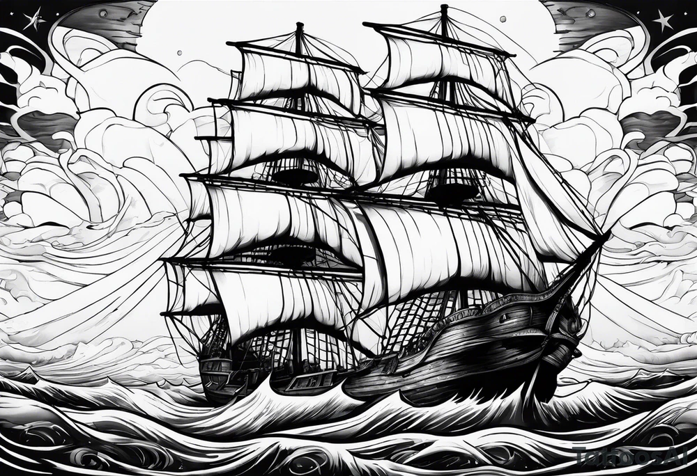 Slave ship with people, jumping off at sea tattoo idea