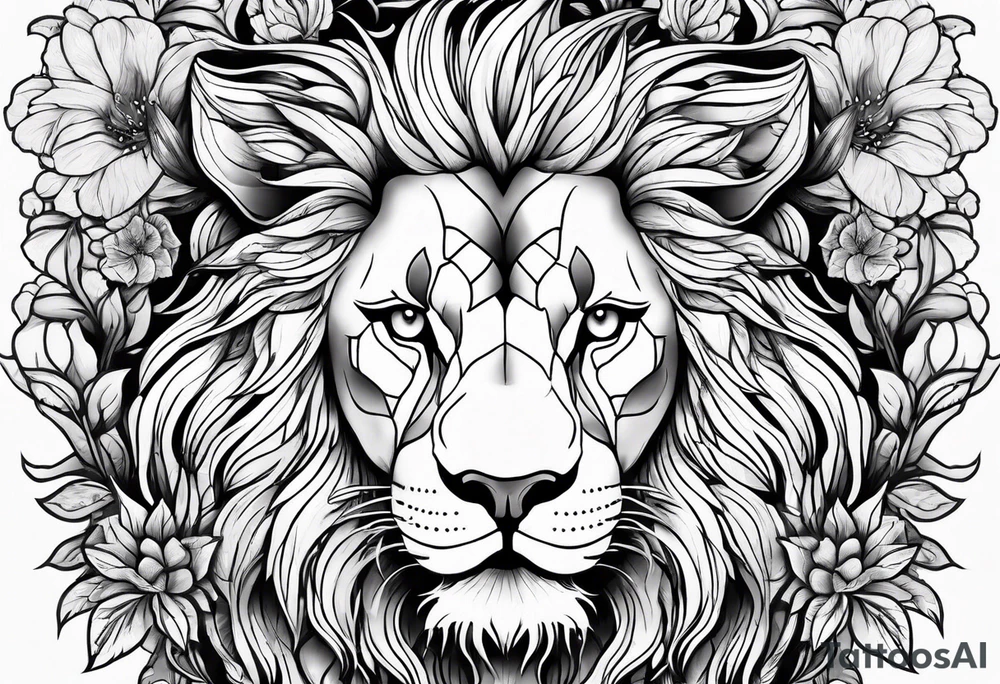 lion flowers tattoo idea