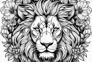 lion flowers tattoo idea