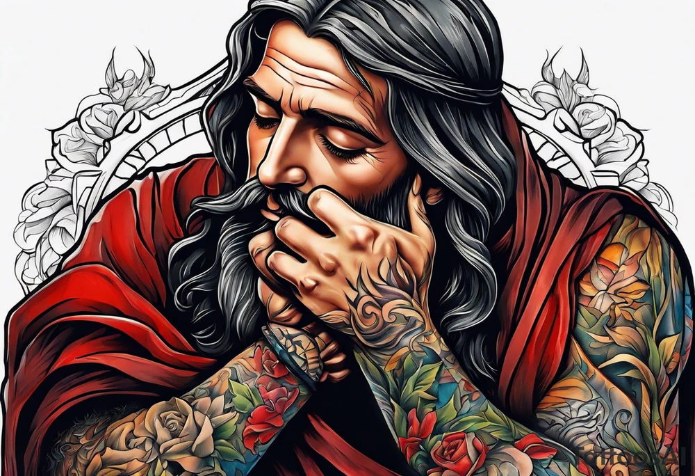 a man begging at the feet of Jesus tattoo idea