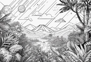 minimalistic jungle vs space with line tattoo idea