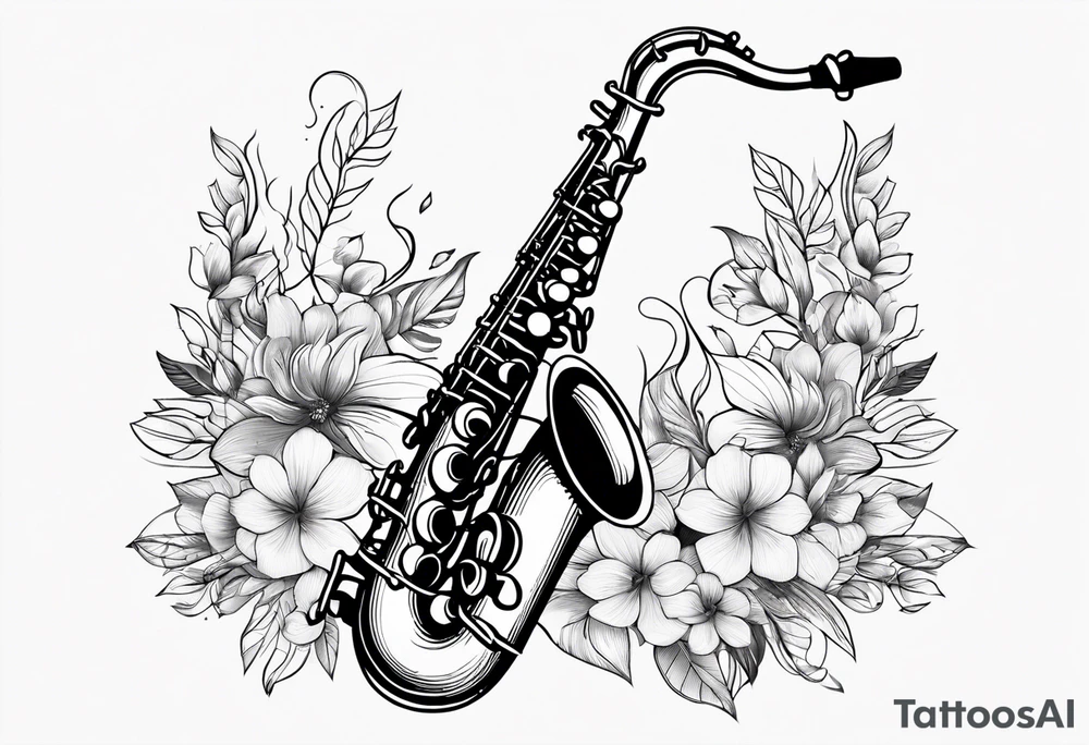 A saxaphone with flowers coming out (in the appearance of musical notes) tattoo idea
