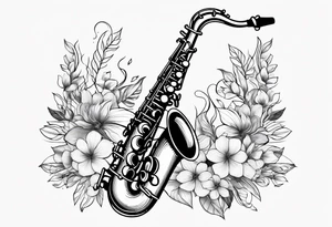 A saxaphone with flowers coming out  (in the appearance of musical notes) tattoo idea